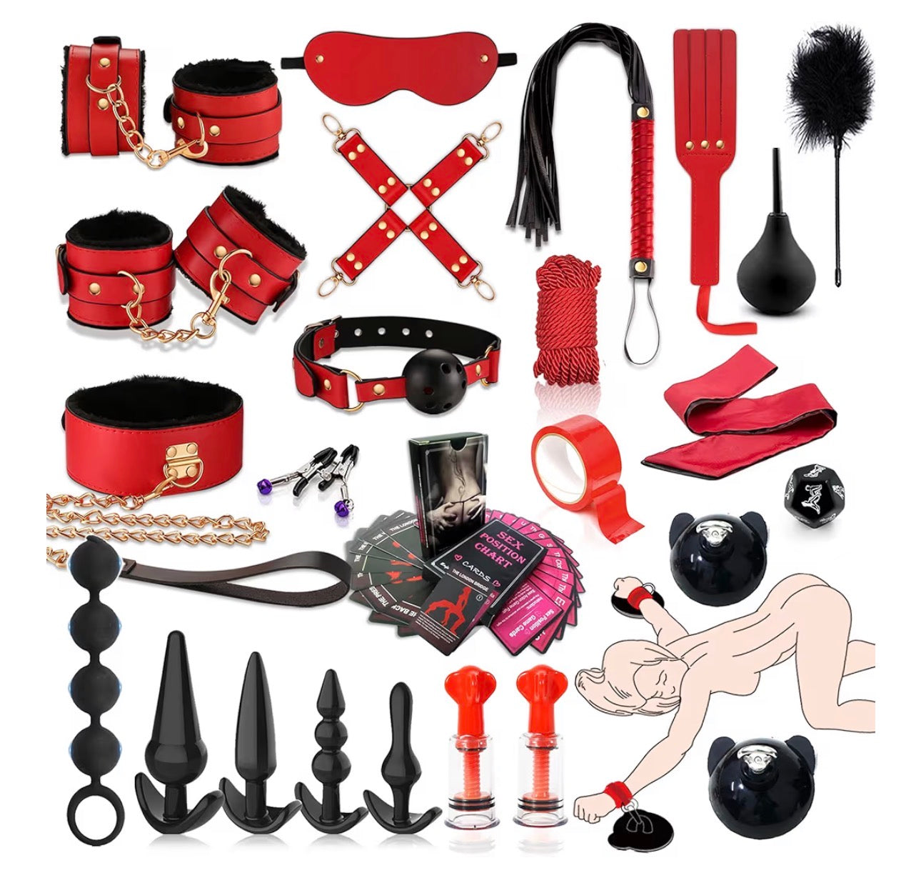 Ultimate BDSM Starter-Set - 30-teilig in Rot & Schwarz